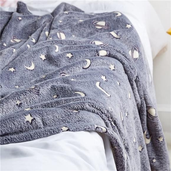 Glow in The Dark Throw Blanket 60 x 80 Inches, Galaxy Stars Pattern Soft Cozy - Picture 4 of 6